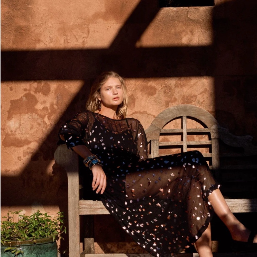 Elk Black Sheer Dress with Vibrant Dots US 8